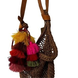 NWT Hand woven Crossbody Shoulder Bag With Tassel Pom Pom Detail